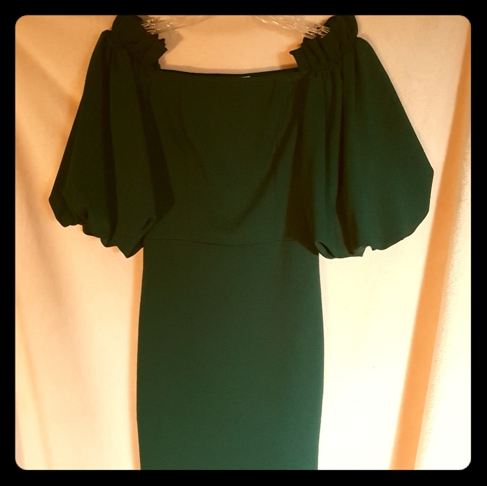 🍁🌴Daylight forest green dress with poofy sleeves